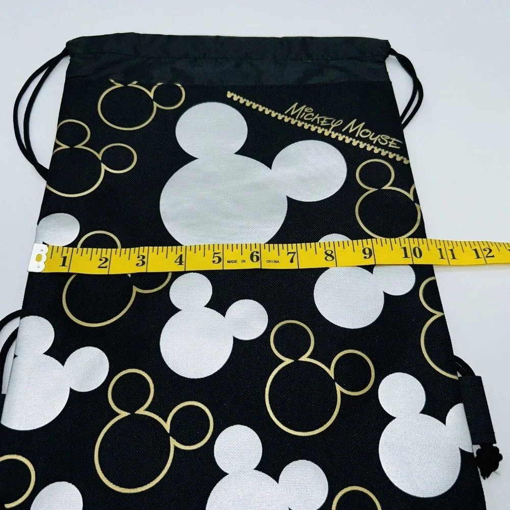 Disney Mickey Mouse Drawstring Backpack Bag Tote Black Gold, Silver [2 Pack] NEW